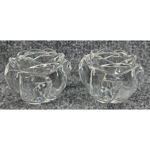 Rogaska Adria Rose Crystal Votive Candle Holder Set of 2 Clear  Floral Art Decor